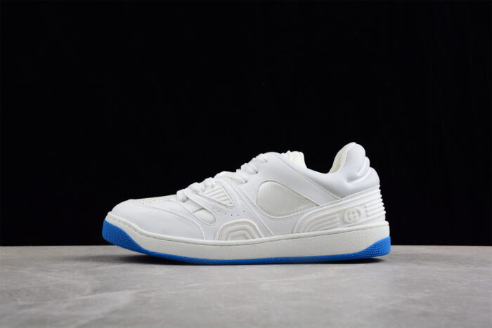 Gucci All-White Leather Sneakers with Blue Soles crossreps