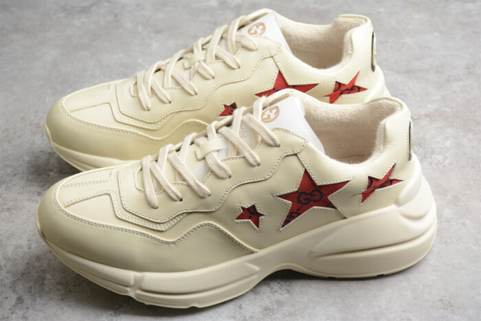 Gucci Rhyton Leather Sneaker with Red GG Stars crossreps