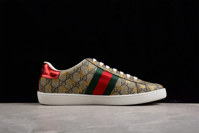 Gucci GG Supreme Canvas Sneakers with Gold Bee Print and Web Stripe crossreps