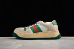 Gucci Beige Leather Sneakers with Green and Orange Stripe and Blue Laces crossreps