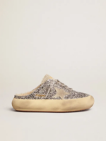 Space-Star Sabot shoes in silver glitter with shearling lining crossreps