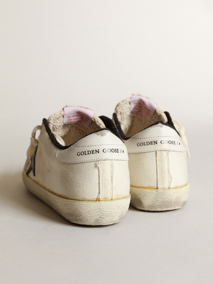 Super-Star LTD sneakers in beige canvas with black leather star and white leather heel tab crossreps