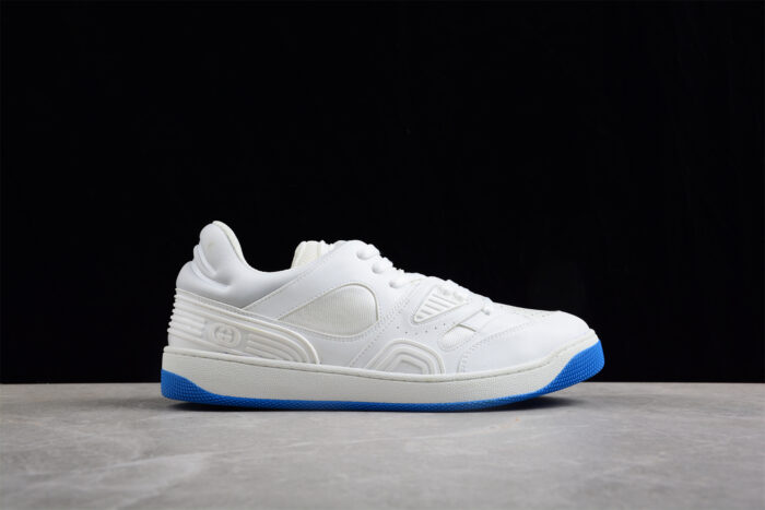 Gucci All-White Leather Sneakers with Blue Soles crossreps