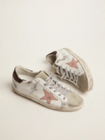 Super-Star sneakers with brown glitter heel tab and pink crackled leather star crossreps