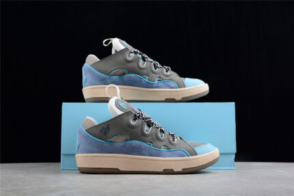 Lanvin Leather Curb Sneakers Blue Grey crossreps