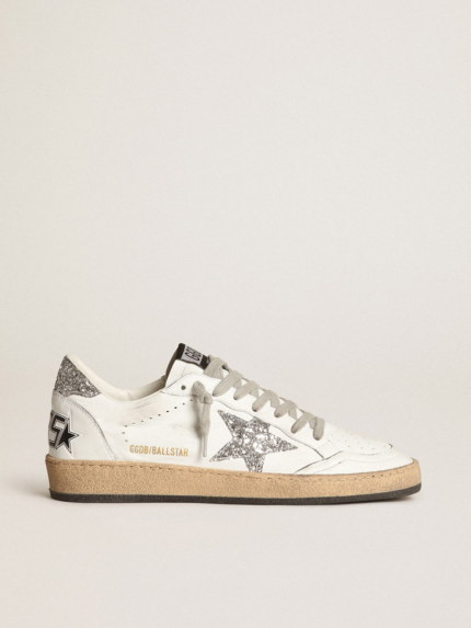 Sneaker Ball Star in nappa bianca con stella e talloncino in glitter argento crossreps