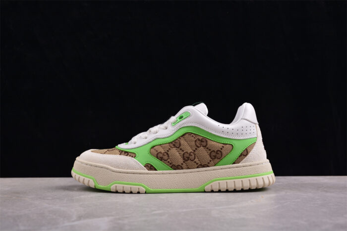 Gucci Tennis 1977 Sneakers - White, Brown, and Neon Green crossreps