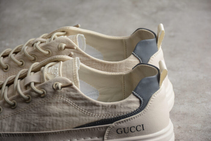 Gucci Beige Canvas and Leather Sneakers crossreps