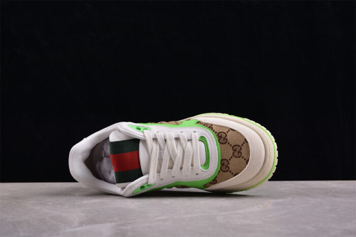 Gucci Tennis 1977 Sneakers - White, Brown, and Neon Green crossreps