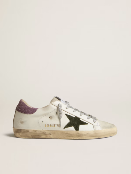 Super-Star with green snake-print suede star and purple heel tab crossreps