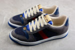 Gucci Grey and Blue Suede Sneakers with Signature Web Stripe crossreps