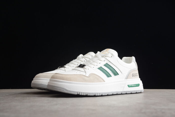 Gucci White and Beige Sneakers with Green Stripes crossreps