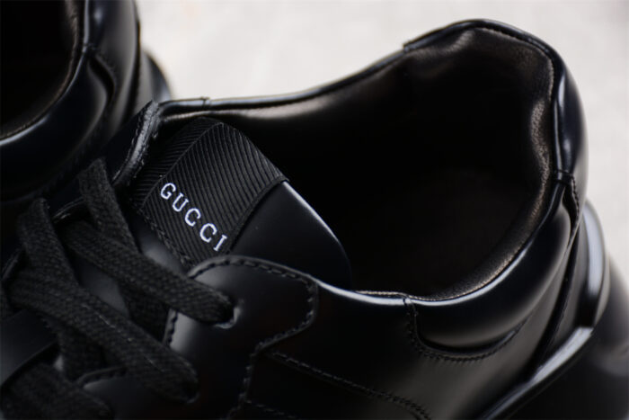 Gucci All-Black Chunky Sole Sneakers with White Interlocking G Logo crossreps