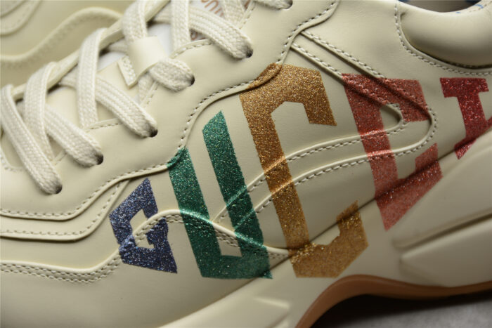 Gucci Rhyton Leather Sneaker with Multicolor Gucci Print crossreps