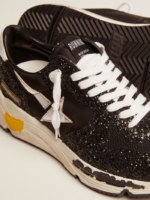 Running Sole sneakers in black nylon and glitter with silver laminated leather star crossreps