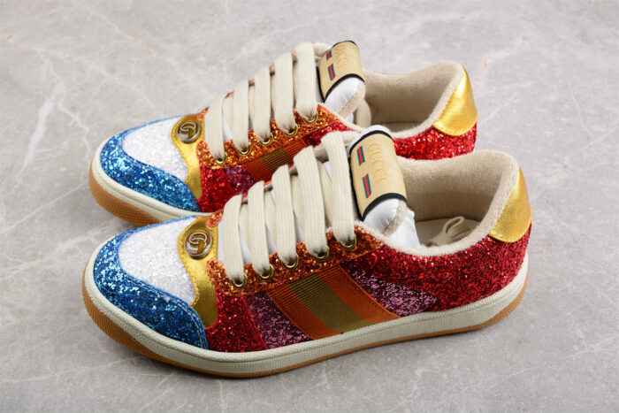 Gucci Glitter Sneaker with Multicolor Stripes crossreps