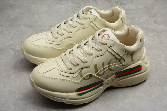 Gucci Rhyton Leather Sneaker with Logo and Web crossreps