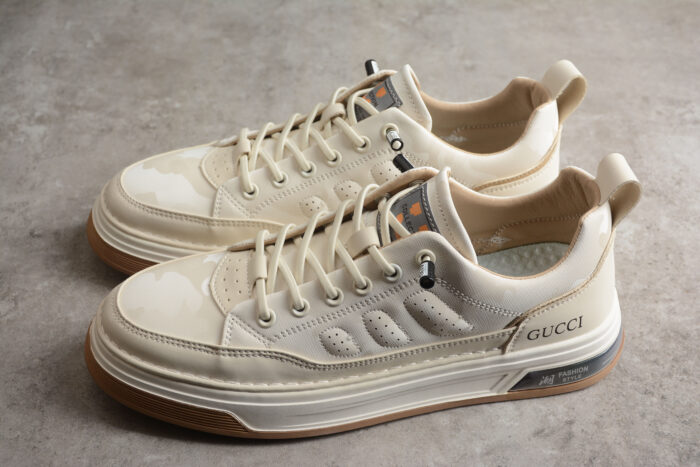 Cream Low-Top Sneaker with Beige Accents crossreps