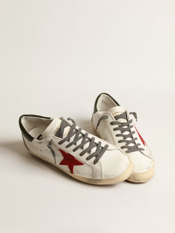 Super-Star with red suede star and green leather heel tab crossreps