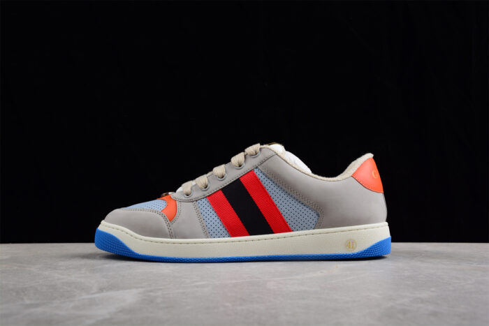 Gucci Grey Suede Sneakers with Orange and Black Accents crossreps