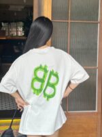 24ss Neon Green Hand Drawing Double B Logo T-Shirt crossreps