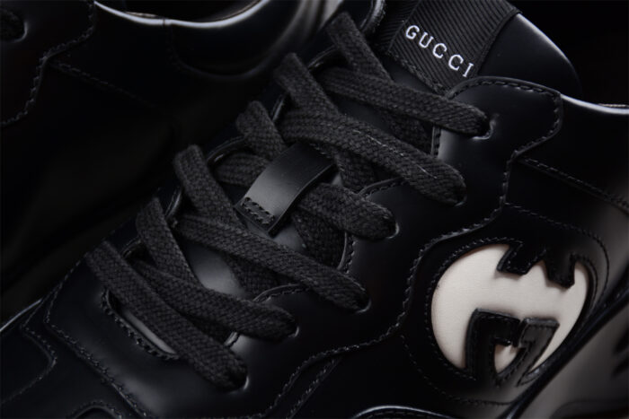 Gucci All-Black Chunky Sole Sneakers with White Interlocking G Logo crossreps