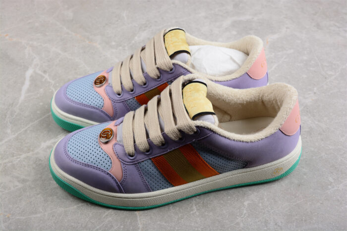 Gucci Multicolor Leather Sneakers with Orange Web Stripe crossreps