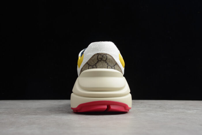 Gucci Rhyton Mixed-Material Sneaker with GG Canvas and Yellow Accents crossreps