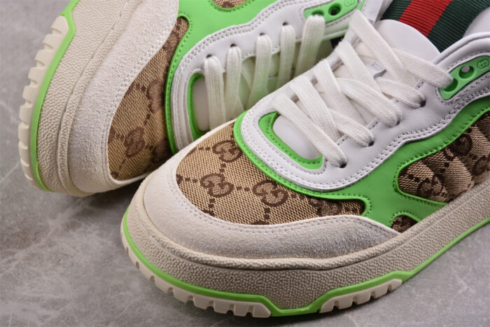 Gucci Tennis 1977 Sneakers - White, Brown, and Neon Green crossreps