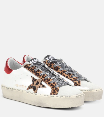 Golden Goose Hi-Star leather sneakers with leopard-print calf hair crossreps