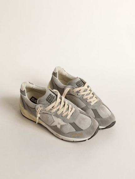 Dad-Star in suede and silver mesh with white leather star and heel tab crossreps
