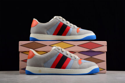 Gucci Grey Suede Sneakers with Orange and Black Accents crossreps