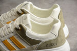 Gucci Olive Green and White Sneakers with Orange Stripes crossreps