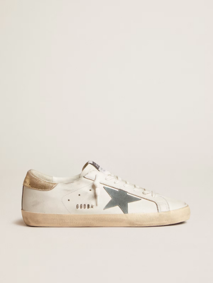 Super-Star with suede star and platinum snake-print leather heel tab crossreps