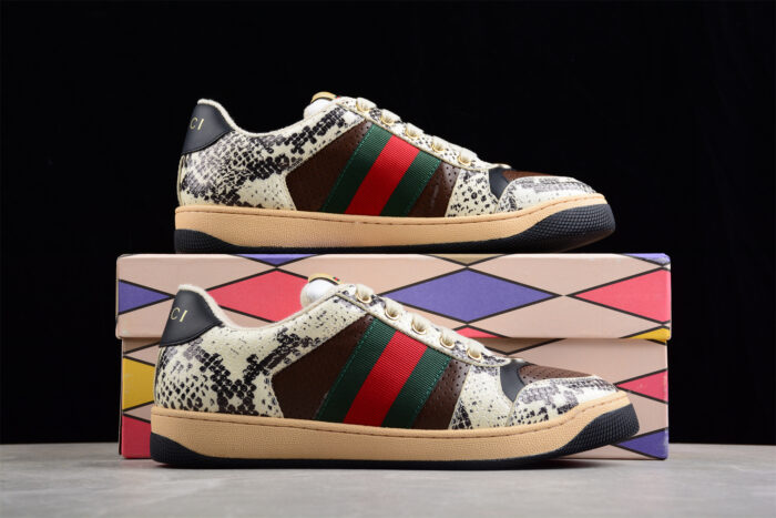 Gucci Sneaker with Python Print and Green-Red Stripes crossreps