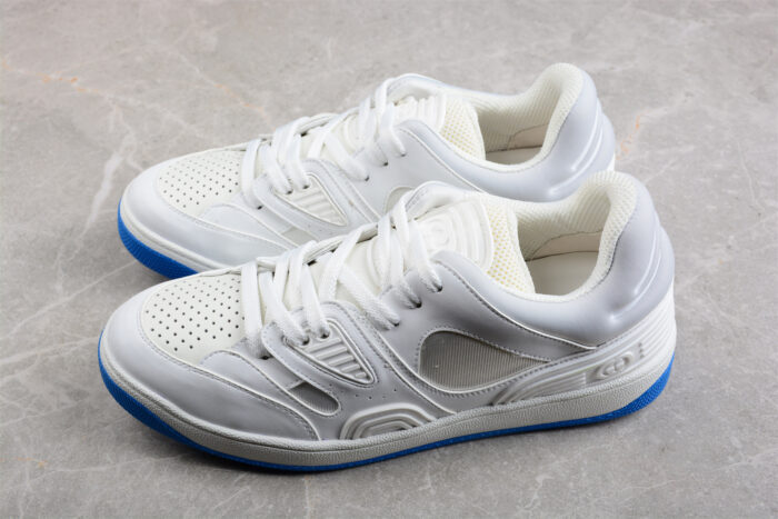 Gucci All-White Leather Sneakers with Blue Soles crossreps