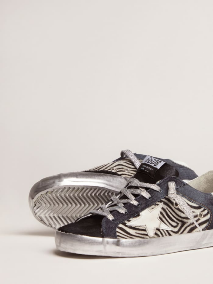 LAB Limited Edition Super-Star sneakers in denim, zebra-print pony skin and suede crossreps