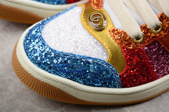 Gucci Glitter Sneaker with Multicolor Stripes crossreps