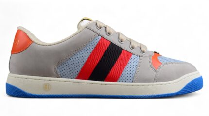 Gucci Grey Suede Sneakers with Orange and Black Accents crossreps