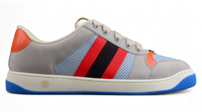 Gucci Grey Suede Sneakers with Orange and Black Accents crossreps