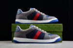 Gucci Grey and Blue Suede Sneakers with Signature Web Stripe crossreps