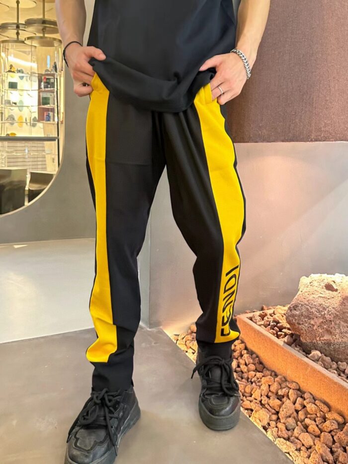 Yellow Joint Color Casual Elastic Pants crossreps