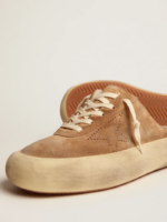 Space-Star Sabot shoes in tobacco-colored suede with shearling lining crossreps