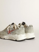 Running Sole sneakers in silver laminated leather with ice-gray suede inserts crossreps