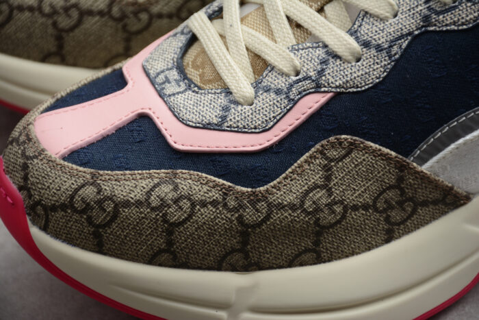 Gucci Rhyton Mixed-Material Sneaker with Pink and Navy Accents crossreps