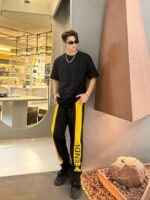 Yellow Joint Color Casual Elastic Pants crossreps