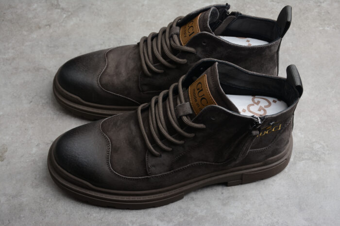 Gucci Dark Brown Leather Lace-Up Boots crossreps