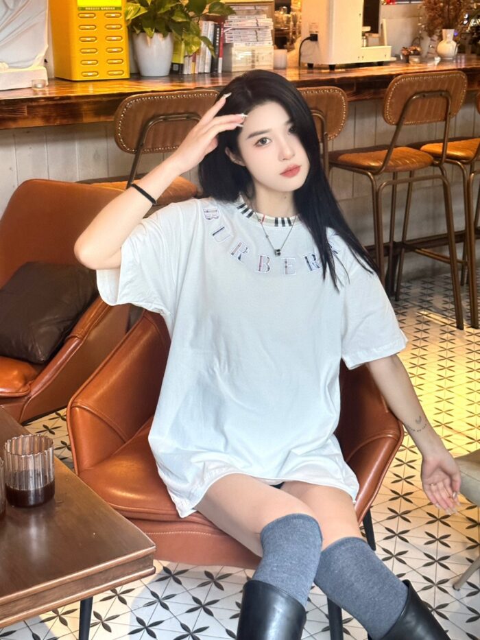 24ss Plaid Neckline Embroidery Logo T-Shirt crossreps