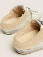 Super-Star Sabots in white leather with shearling lining crossreps