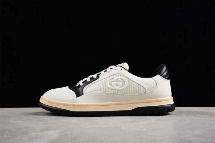 Gucci White and Black Leather Sneakers with Embossed GG Logo crossreps